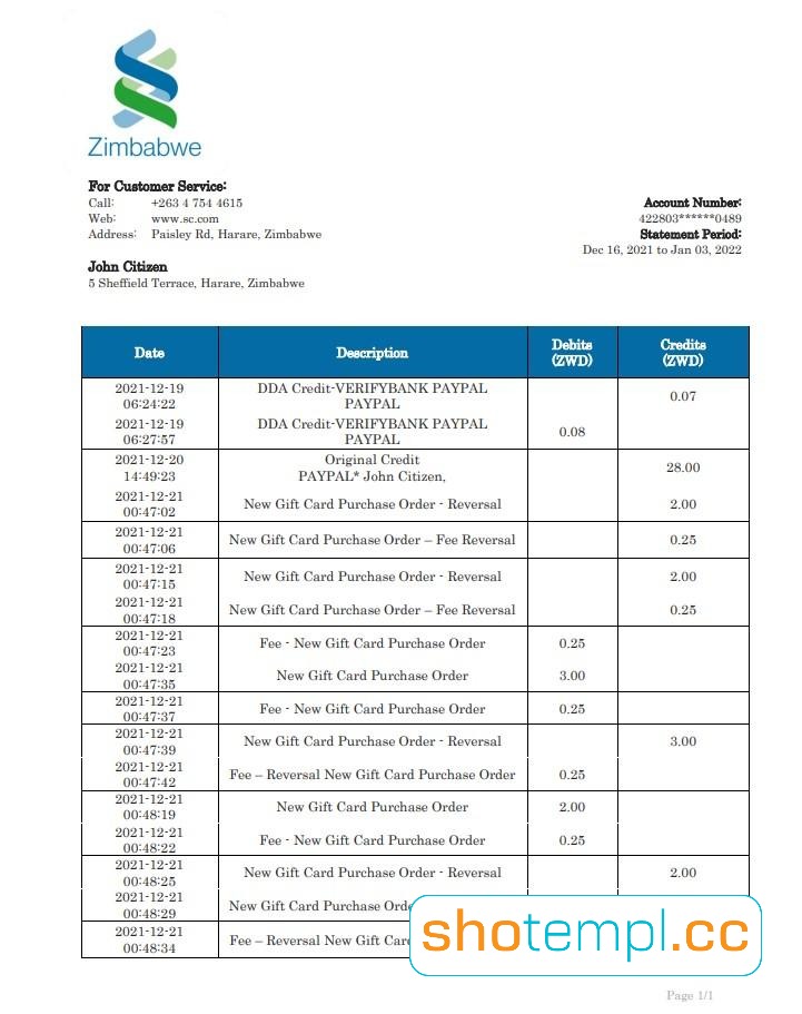 Standard Chartered Bank Statement PDF Templates V2